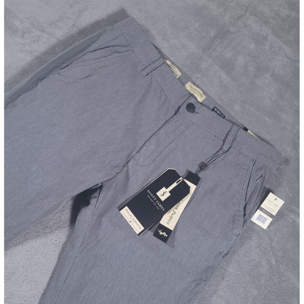Scott James Slim Fit Stretch Pants‎ Mens 36x32 Grey 5-Pocket NEW SJT-93269-GRY